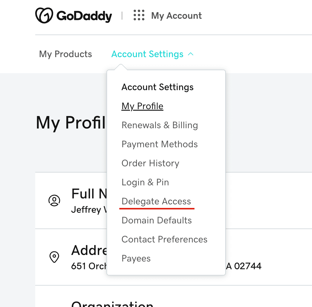 how to grant delegate access in godaddy